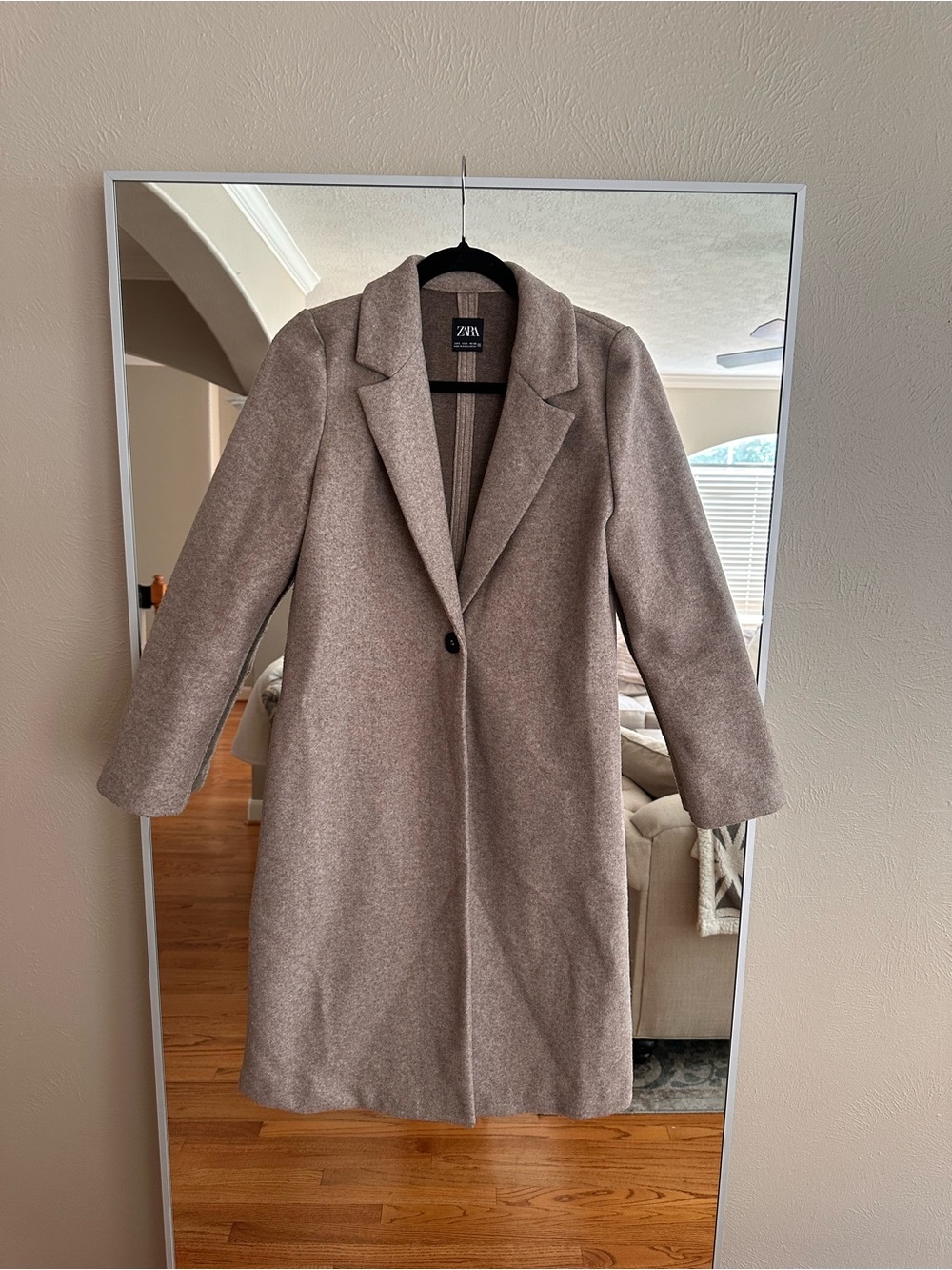 Zara Taupe Single-Button Long Trench Coat